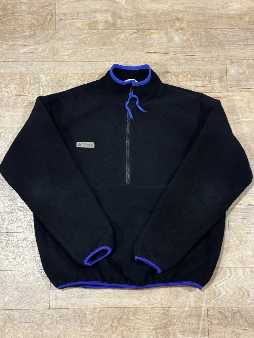 Vintage Columbia Black Half Zip Fleece Pullover Purple Trim Size M Made in USA